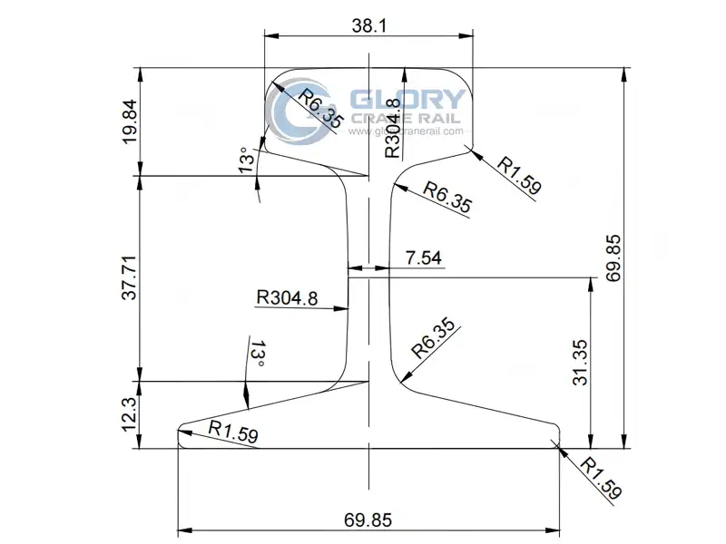 25 ASCE rail cross section drawing